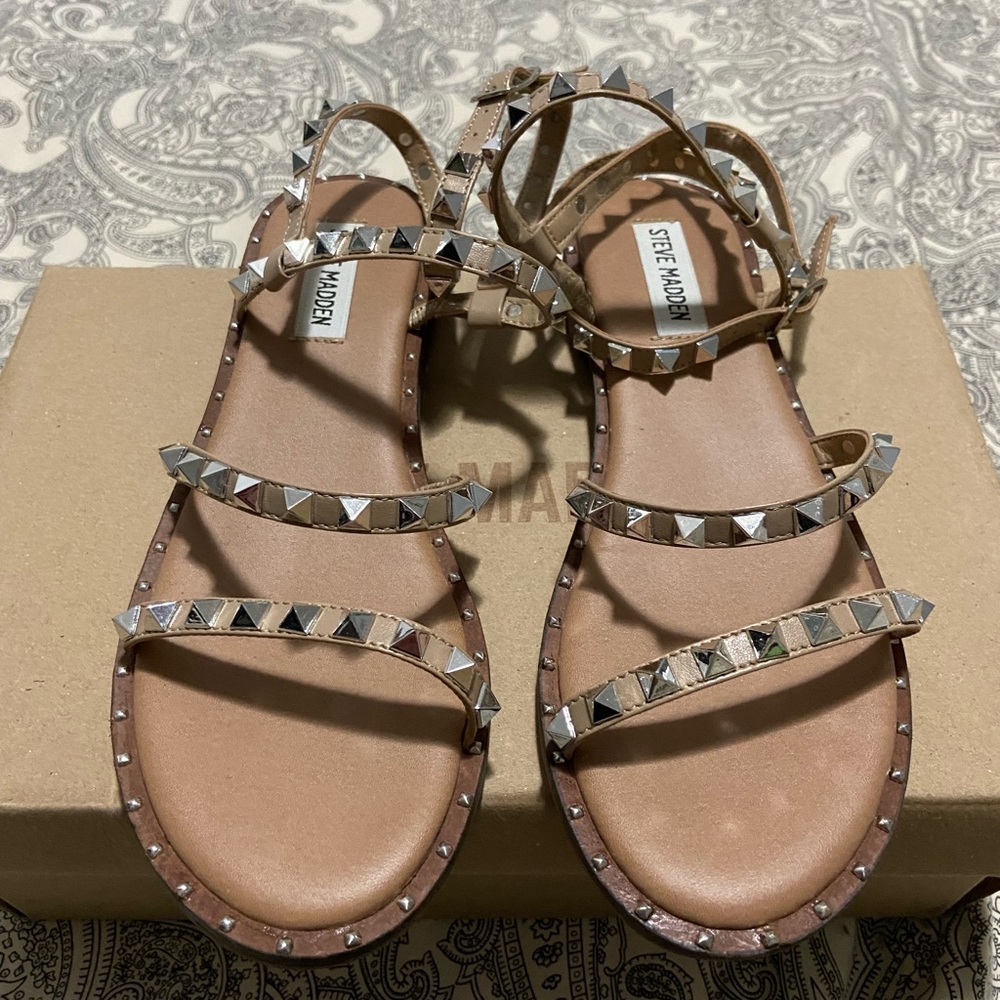 Steve Madden Tan Studded Sandals with Ankle Strap
